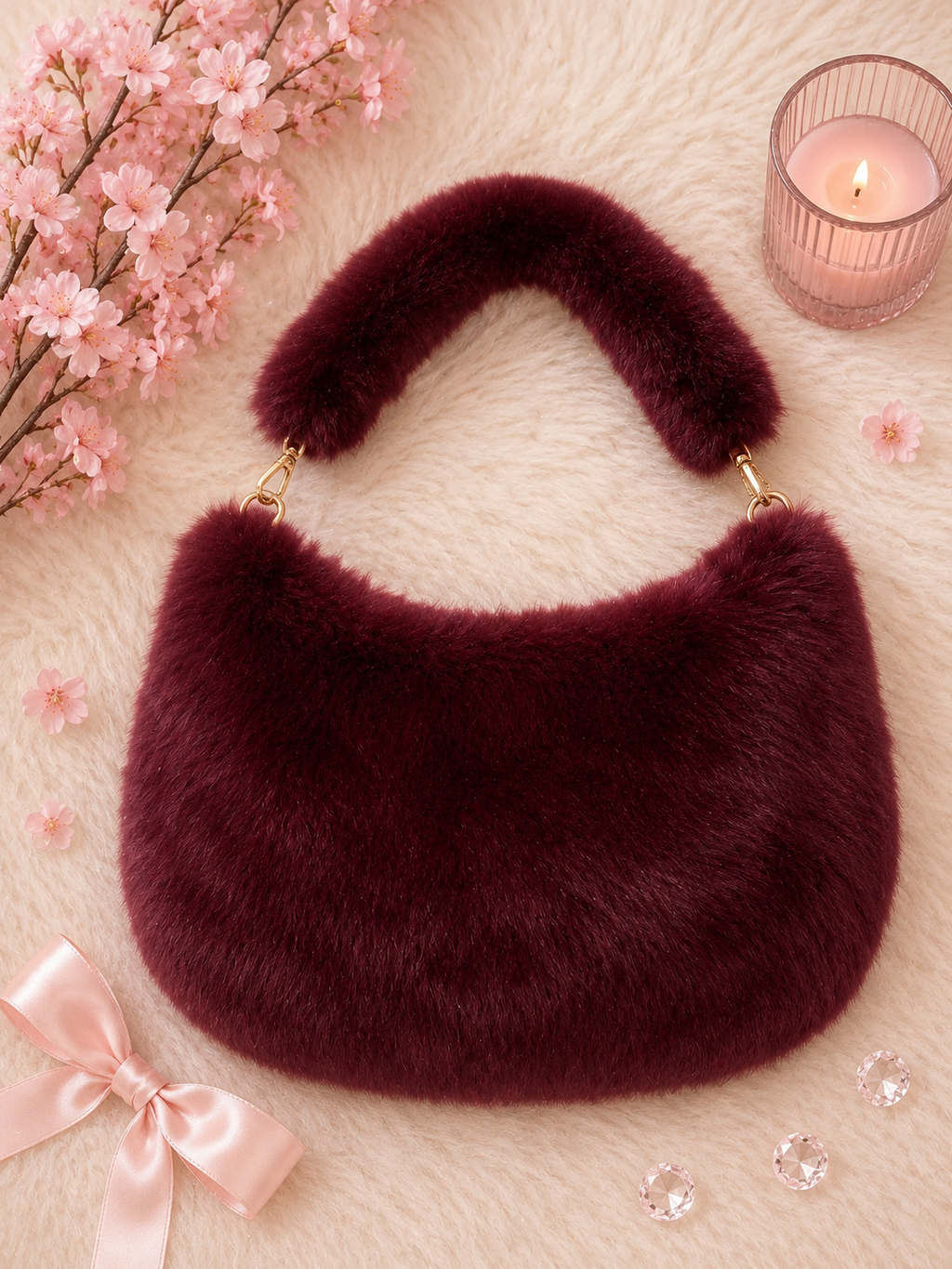 Faux Fur Fluffy Handle Shoulder Bag