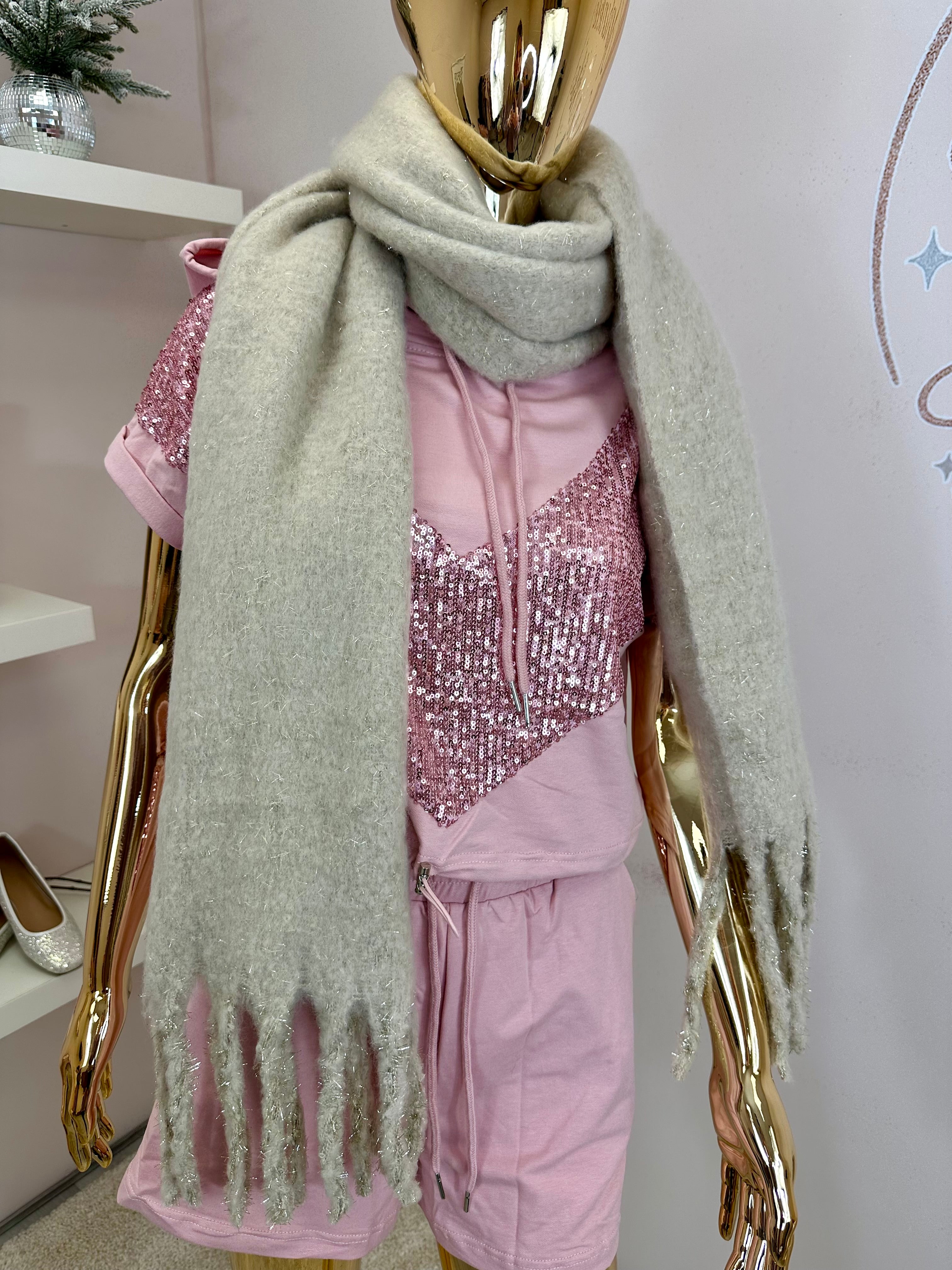 Cream Glitter Super Soft Tassel Scarf
