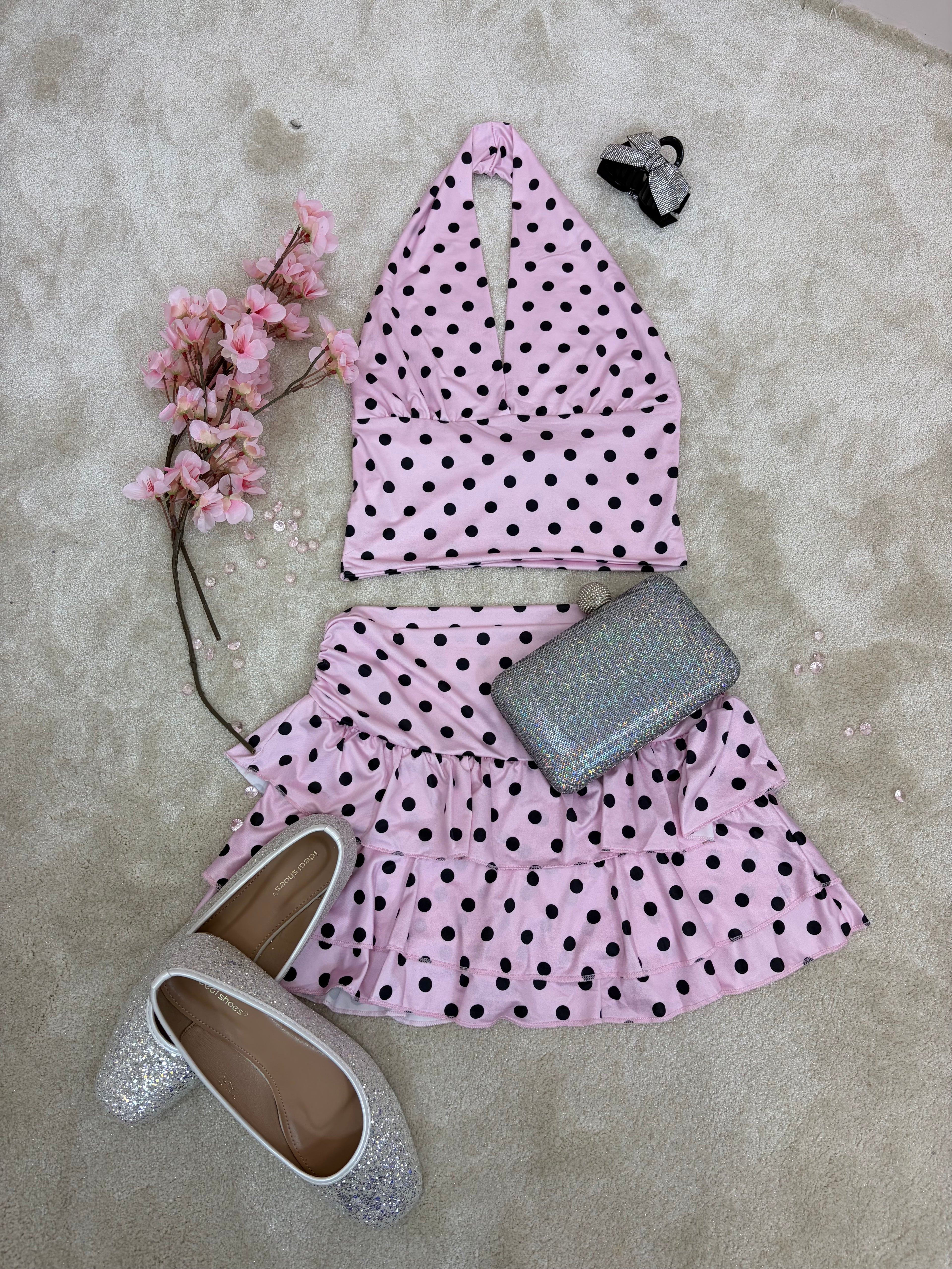 Polka Dot Crop Top & Frill Detail Skorts Co-ord
