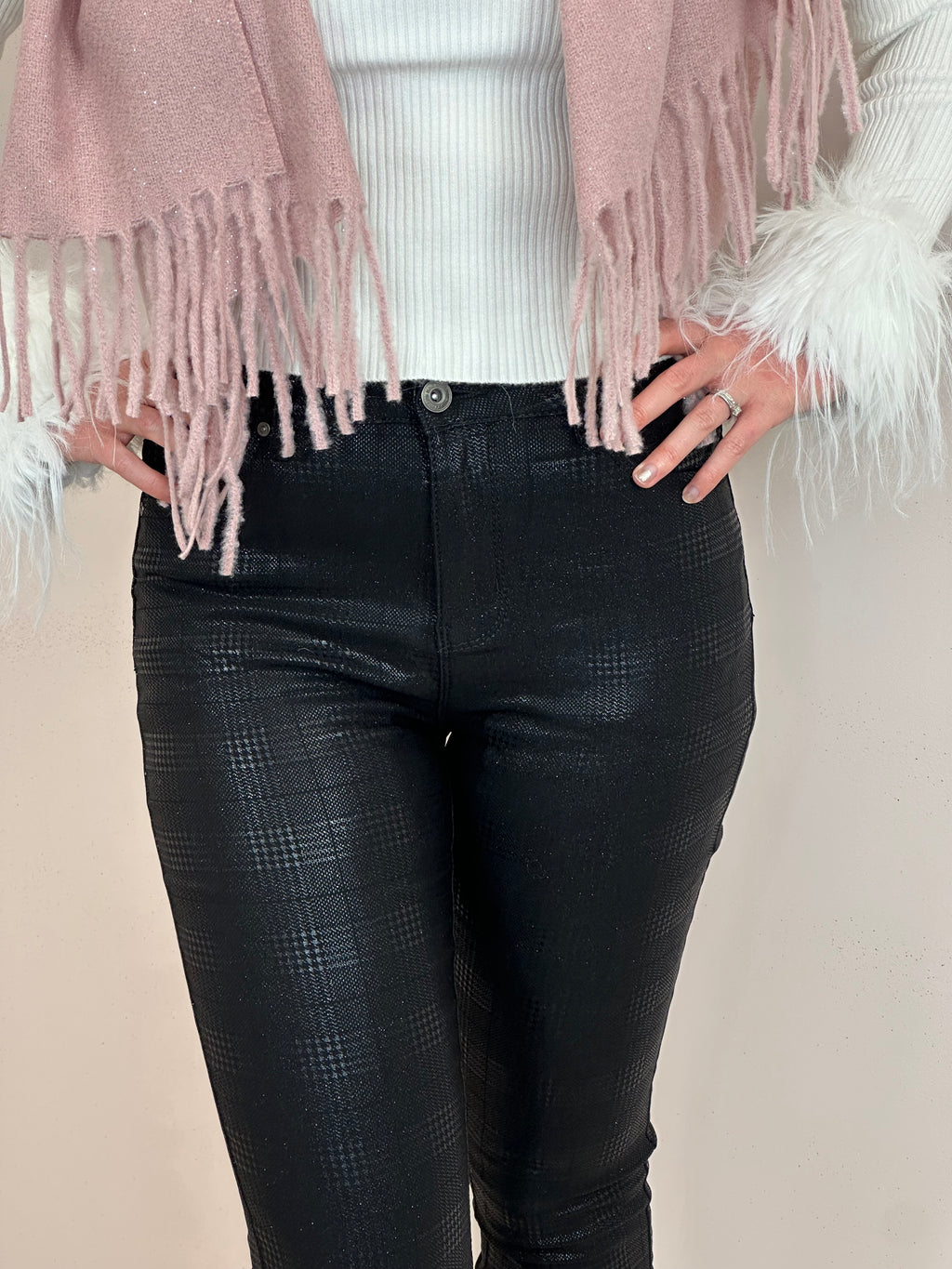 Shimmer Overlay Textured Jeans