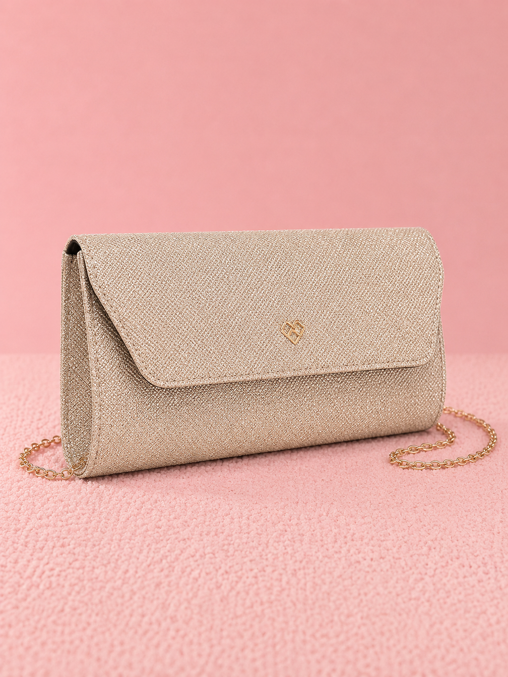 Snap button clasp glitter clutch bag