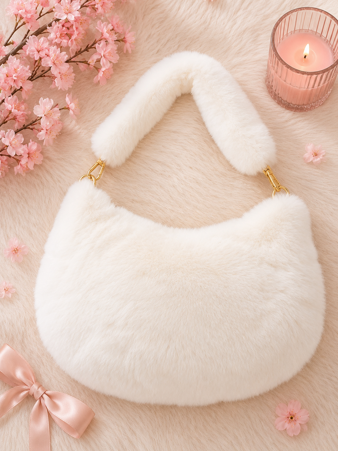 Faux Fur Fluffy Handle Shoulder Bag
