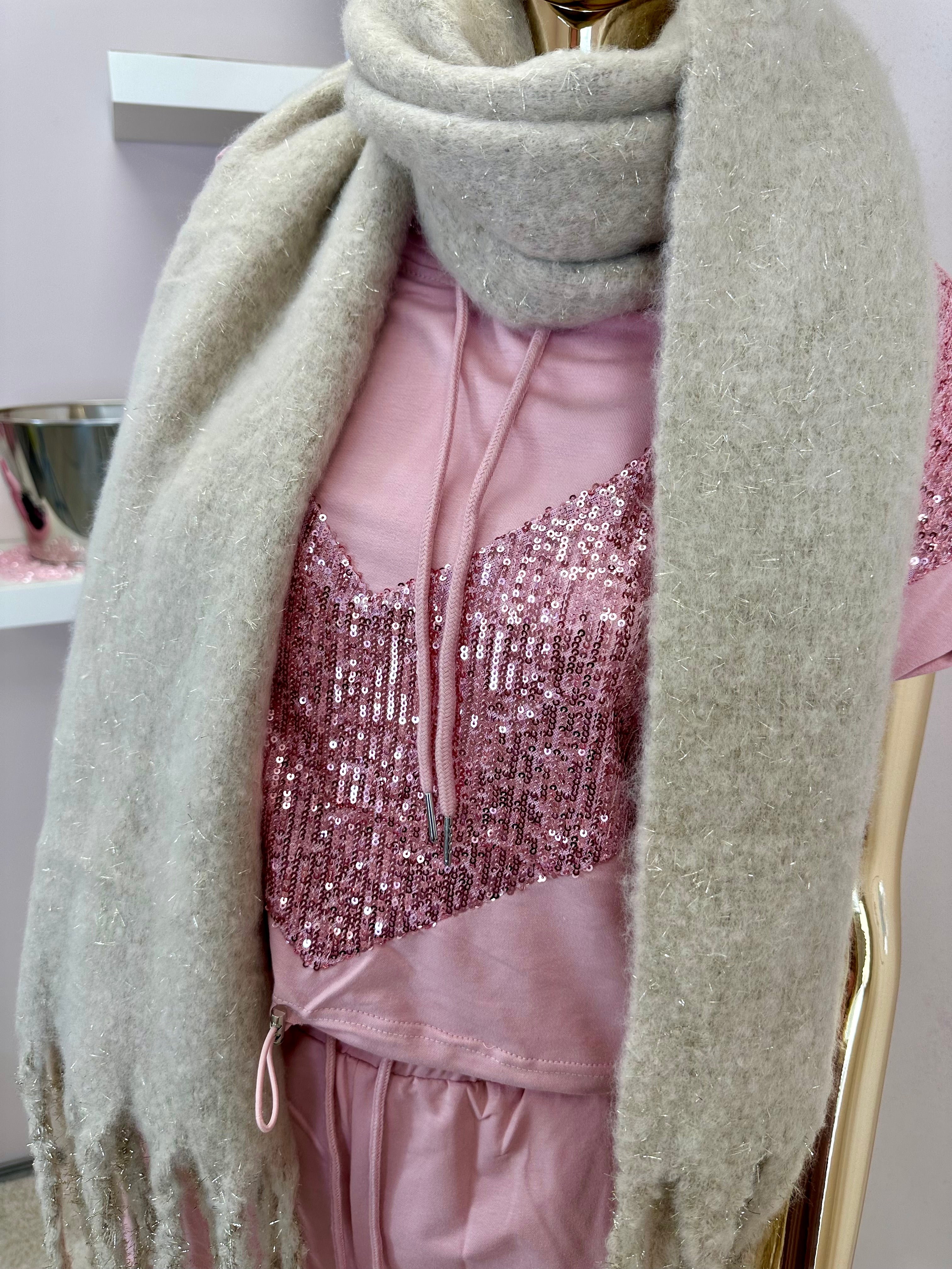 Cream Glitter Super Soft Tassel Scarf