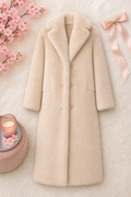 Long Cream Luxe Faux Fur Coat