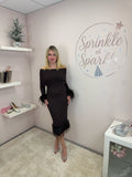 Fur Cuffs Bardot Dress