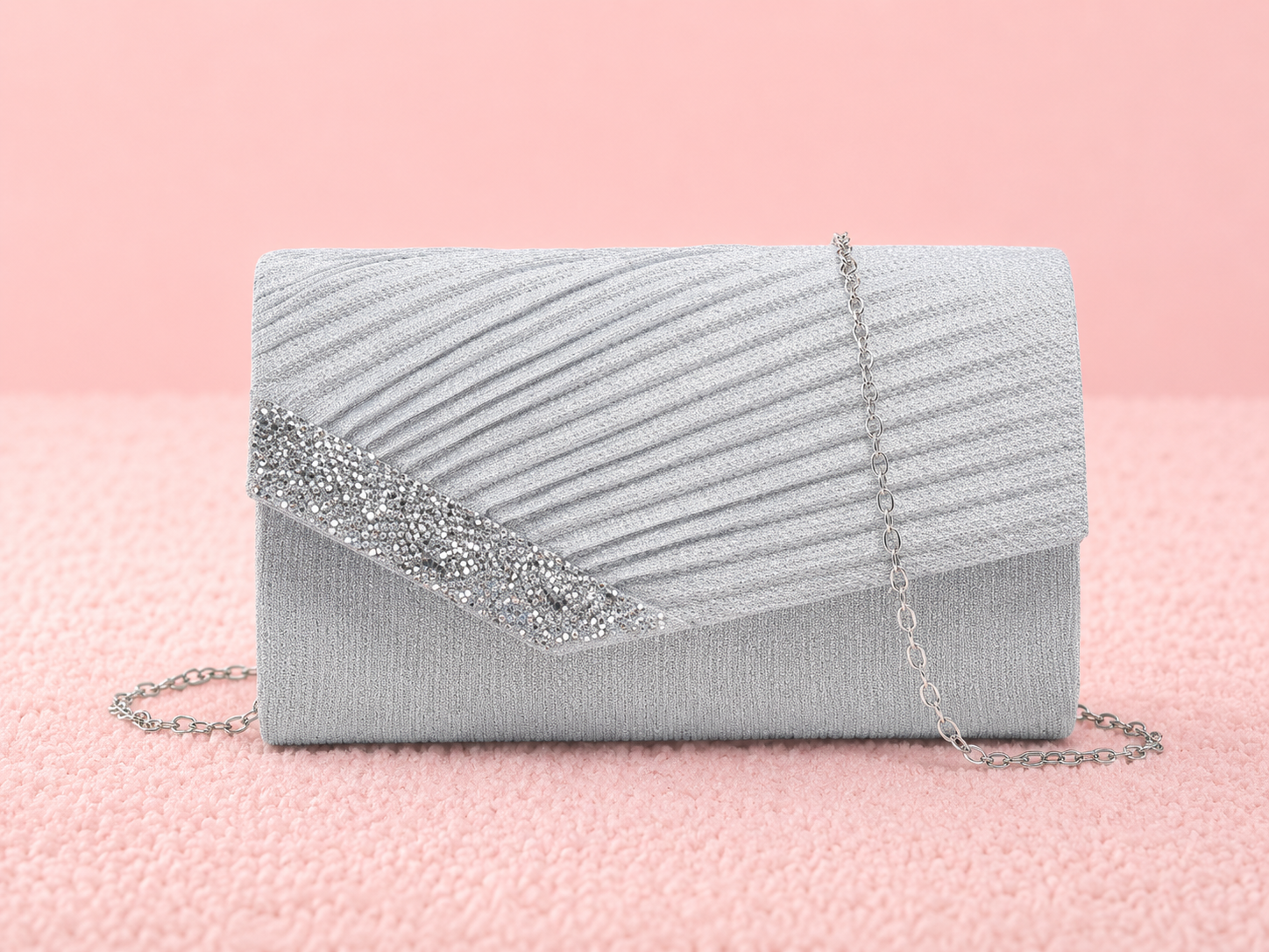 Pleated diamanté glitter clutch bad