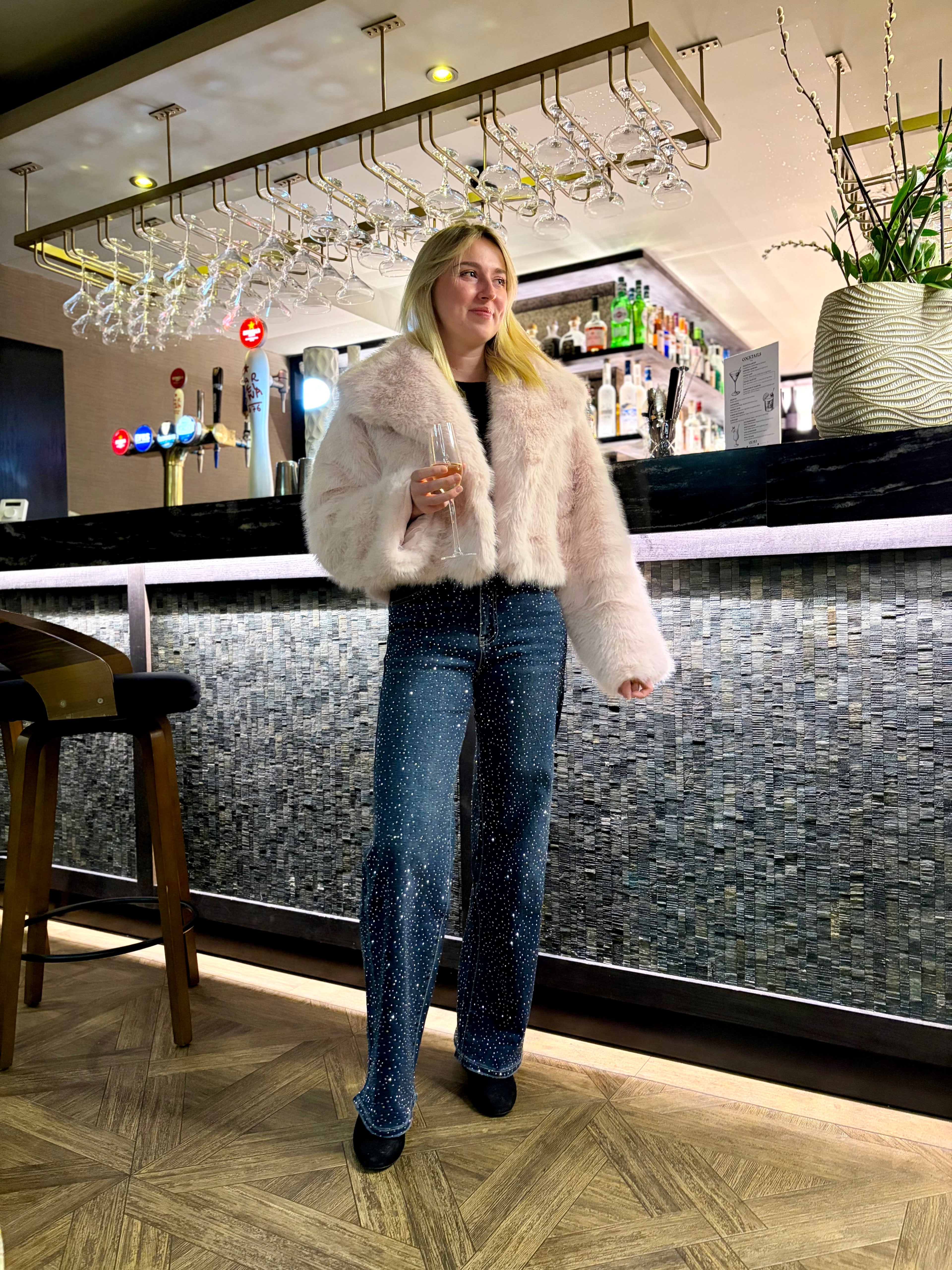Full Diamanté Embellished Wide Fit Jeans