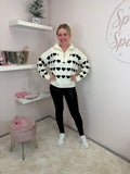 Cream heart zip up loose fit knit jumper