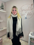 Cream Glitter Super Soft Tassel Scarf