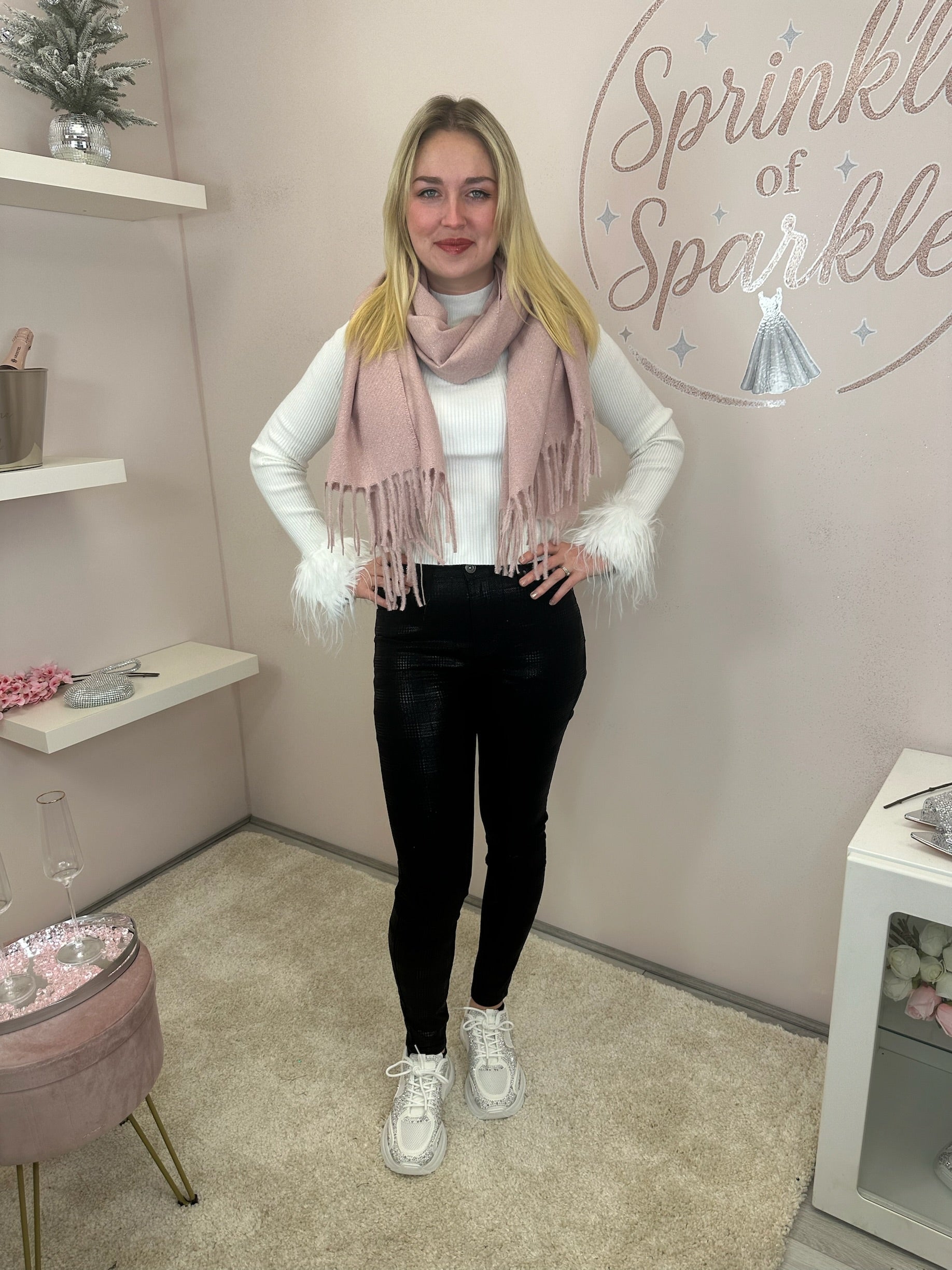 Shimmer Overlay Textured Jeans