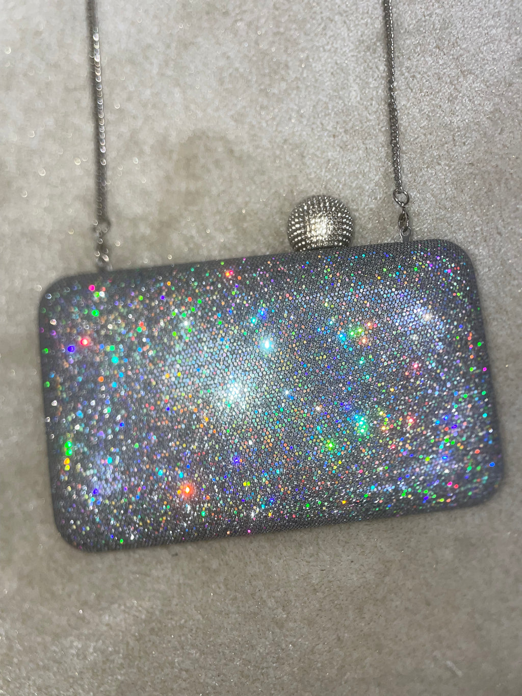 Metal Ball Clasp Glitter Clutch Bag