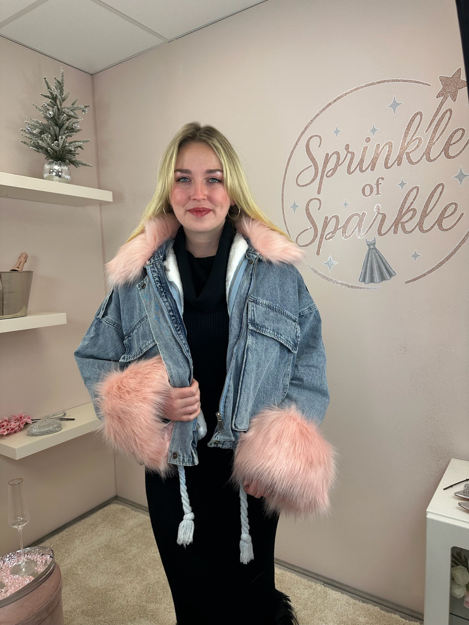 Oversized Faux Fur Lined Denim Jacket