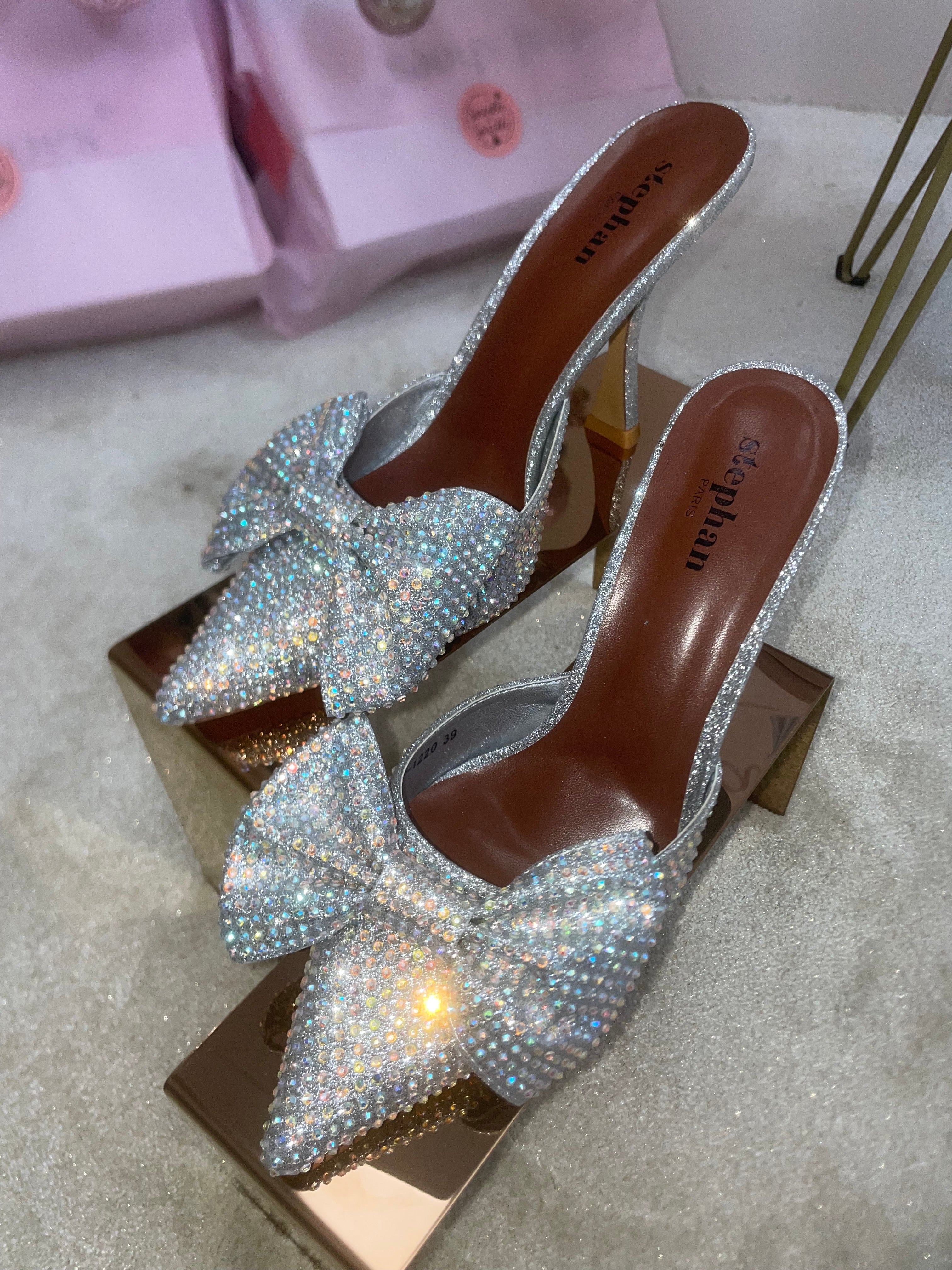 Silver Diamante Bow Cake Stand Heels