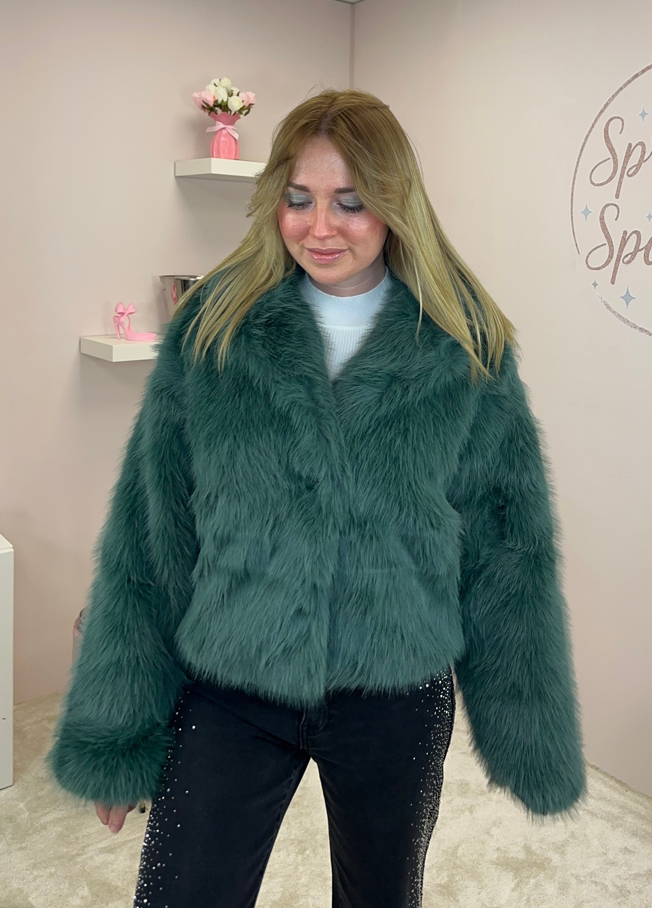 Teal Faux Fur Coat