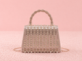 Flap twist handle trapezoid double side diamanté bag