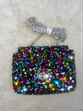 Sequin Flap Twist Lock Cross Body Bag