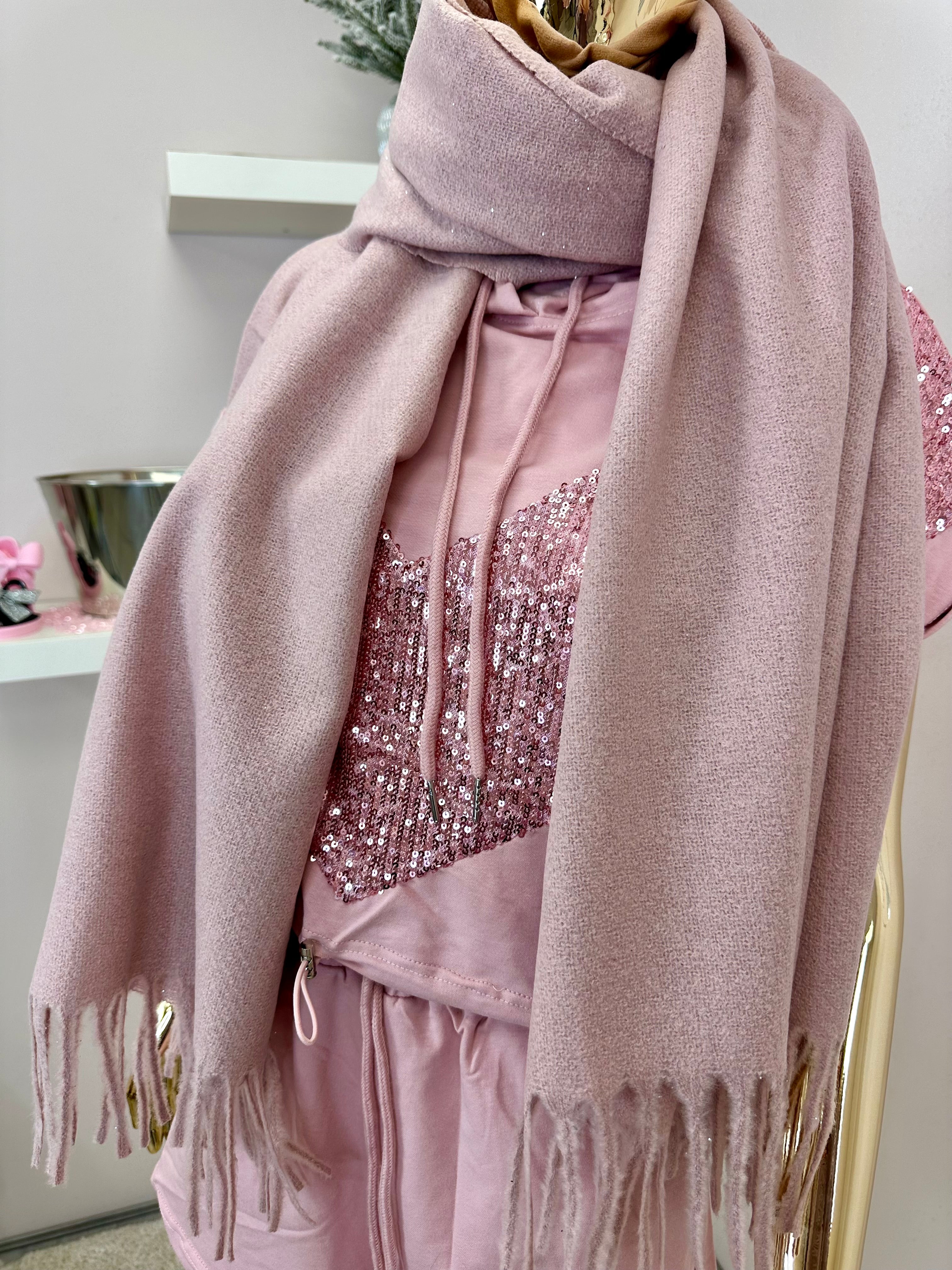 Pink sparkly tassel scarf