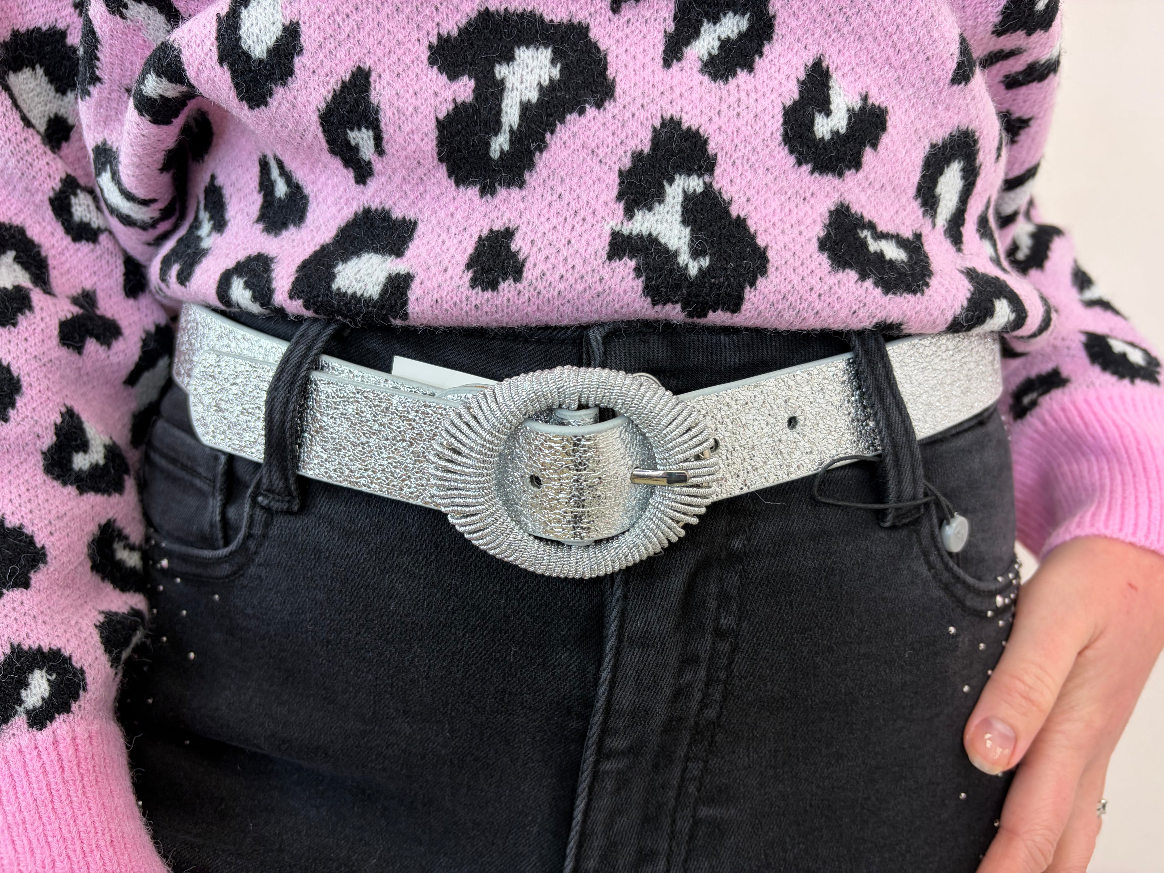 Woven Oval Buckle Metallic Glitter Belt