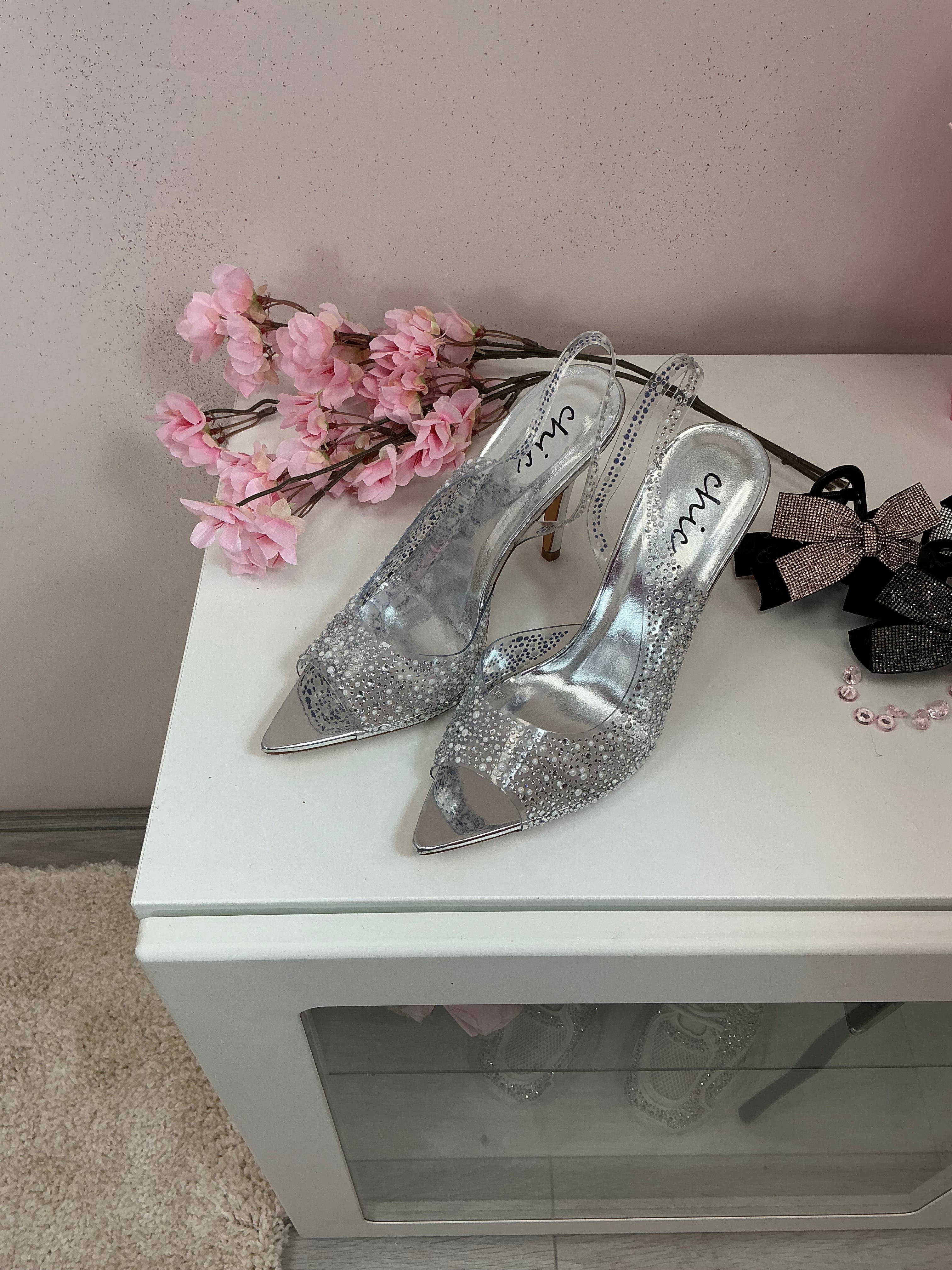 Silver Embellished High Heels