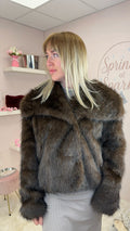 Brown Oversized Lapel Faux Fur Jacket
