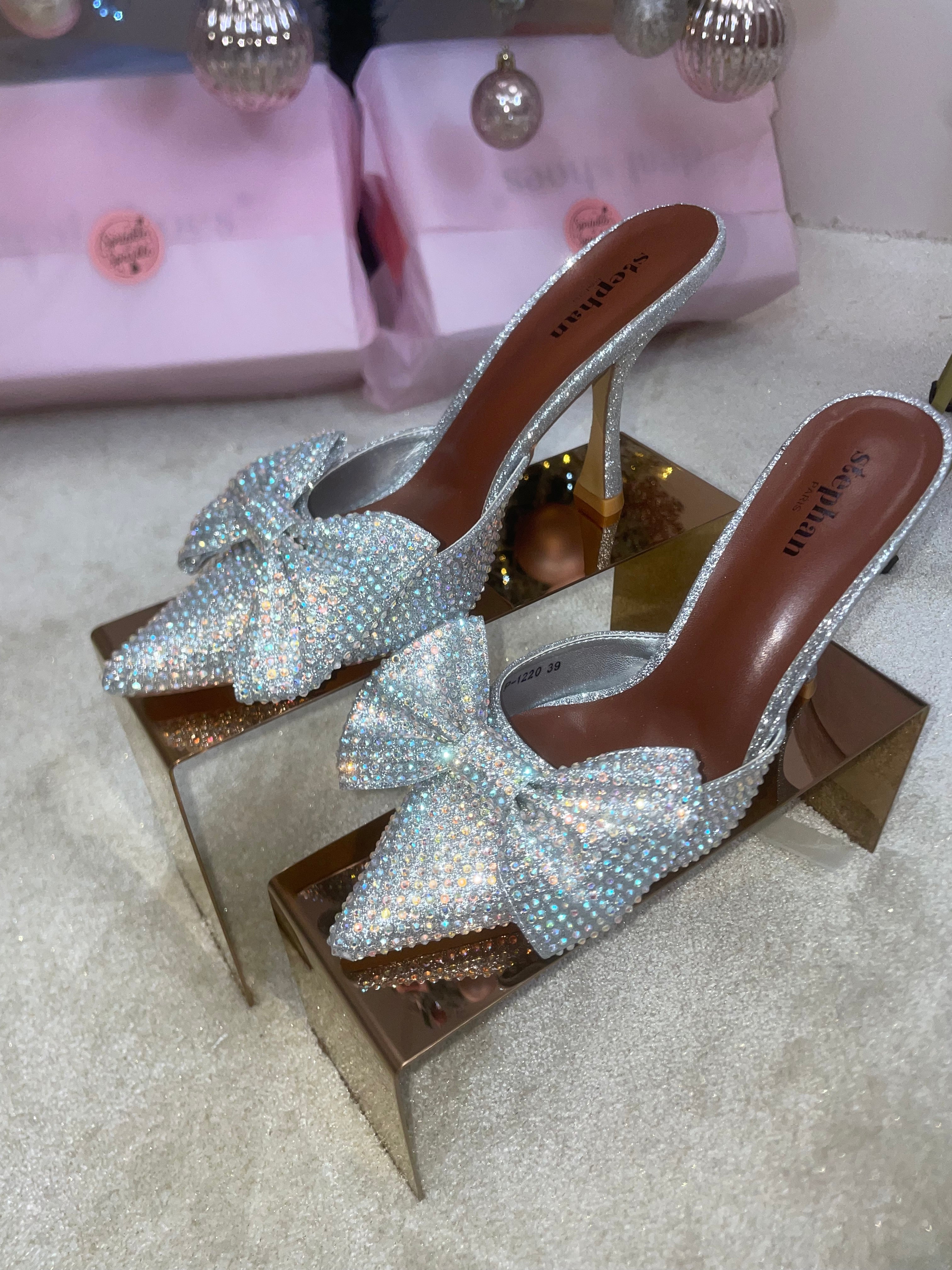 Silver Diamante Bow Cake Stand Heels