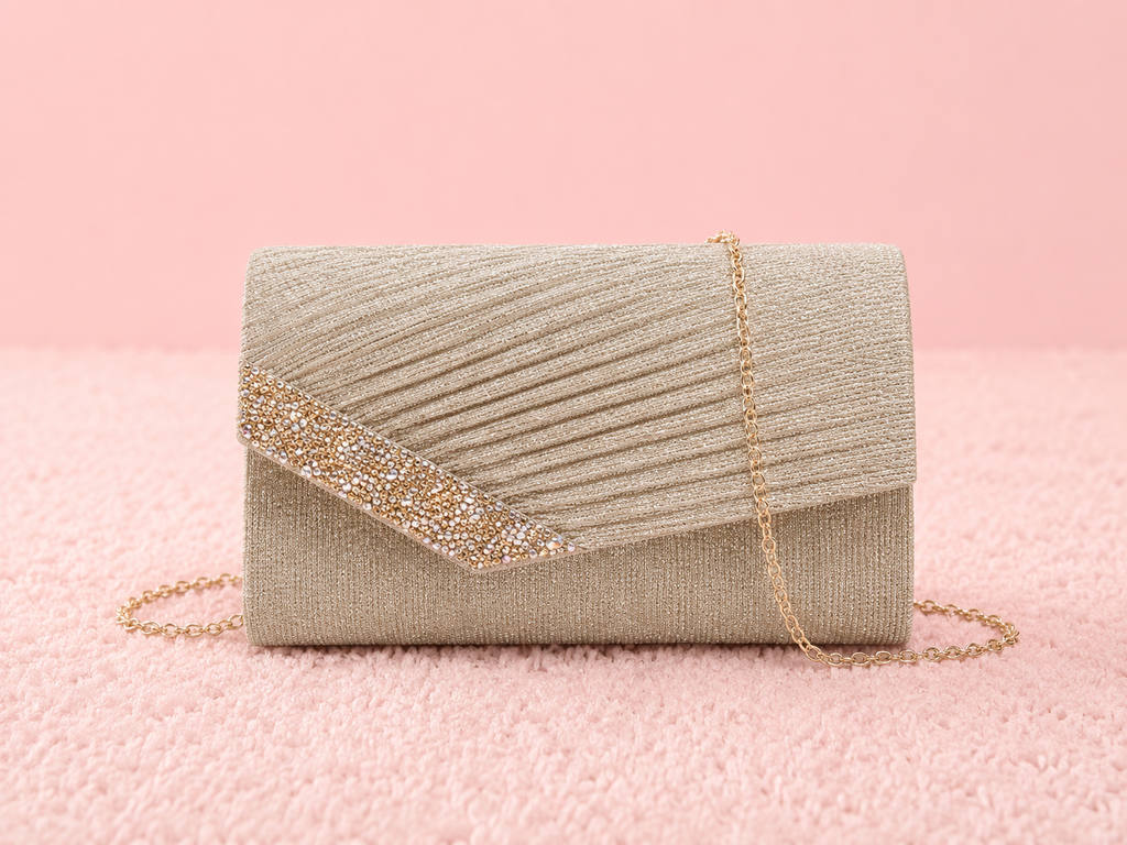 Pleated diamanté glitter clutch bad