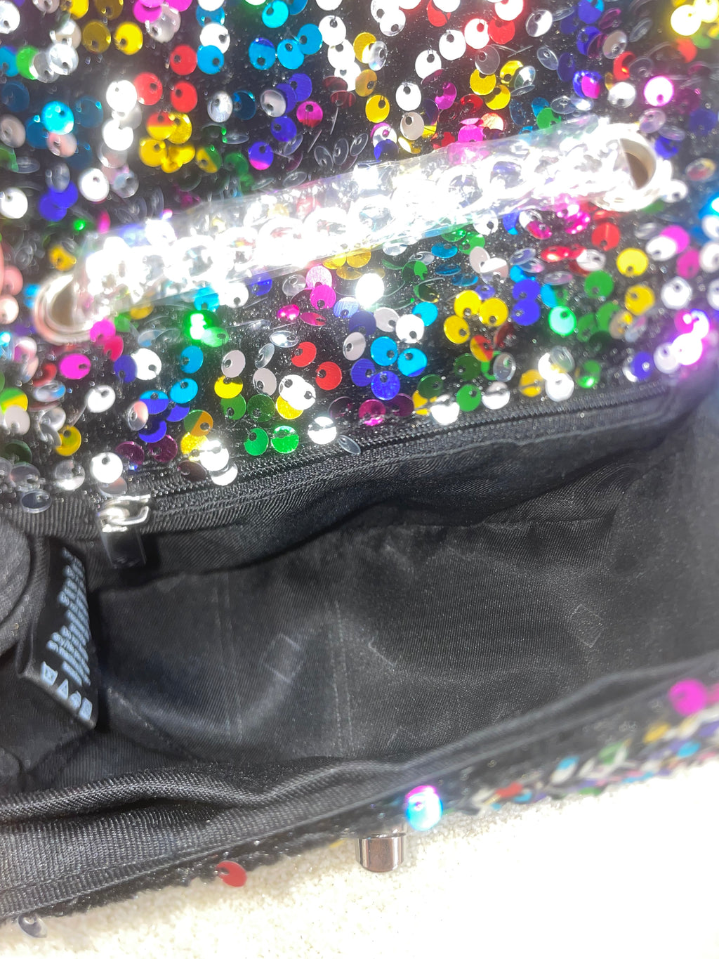 Sequin Flap Twist Lock Cross Body Bag