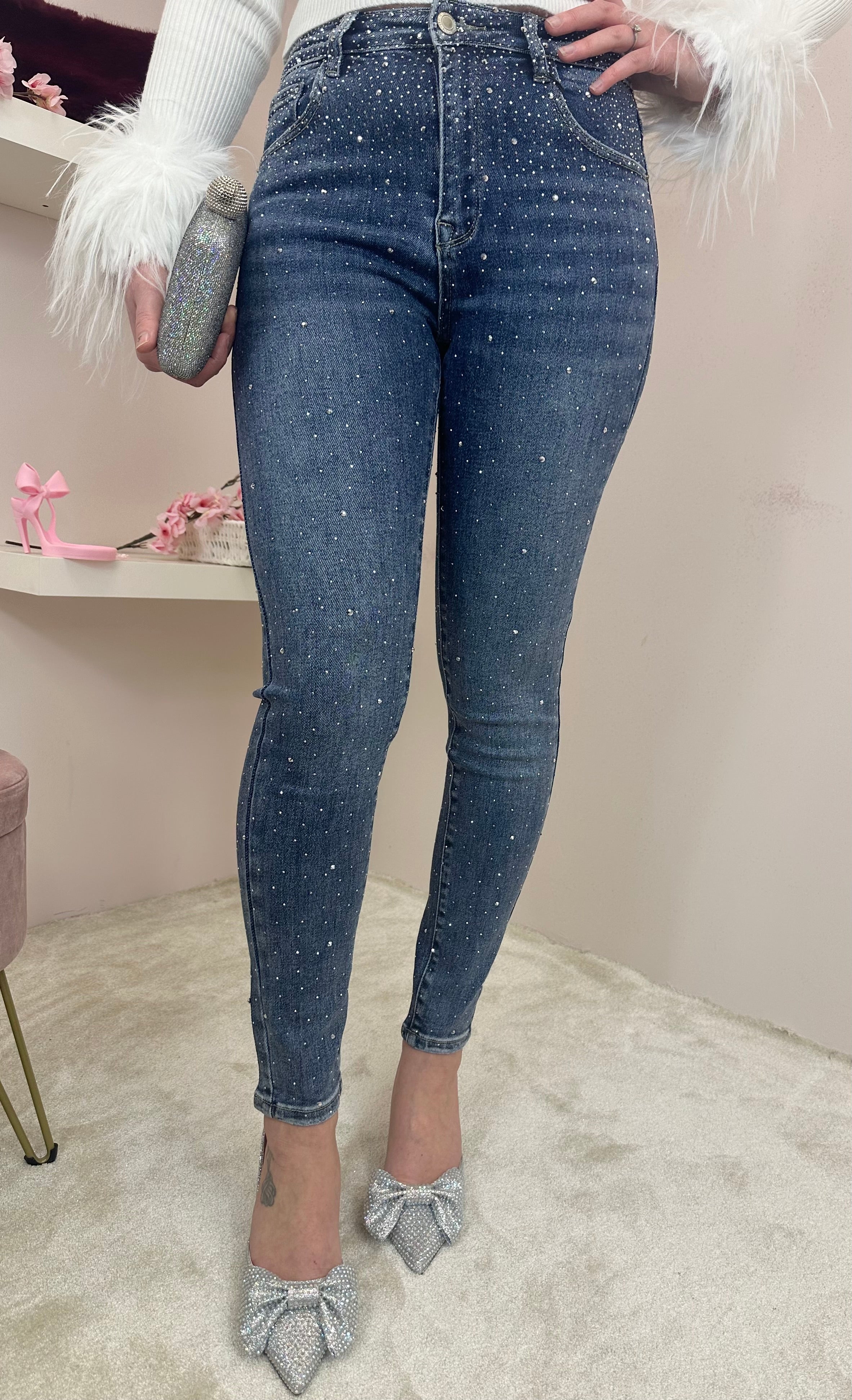 All Over Studded Skinny Jeans
