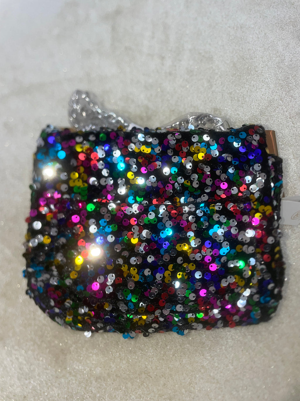 Sequin Flap Twist Lock Cross Body Bag