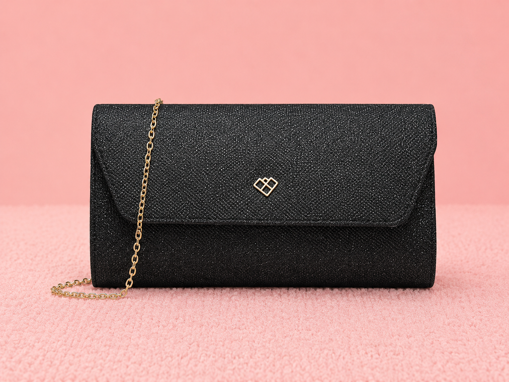 Snap button clasp glitter clutch bag