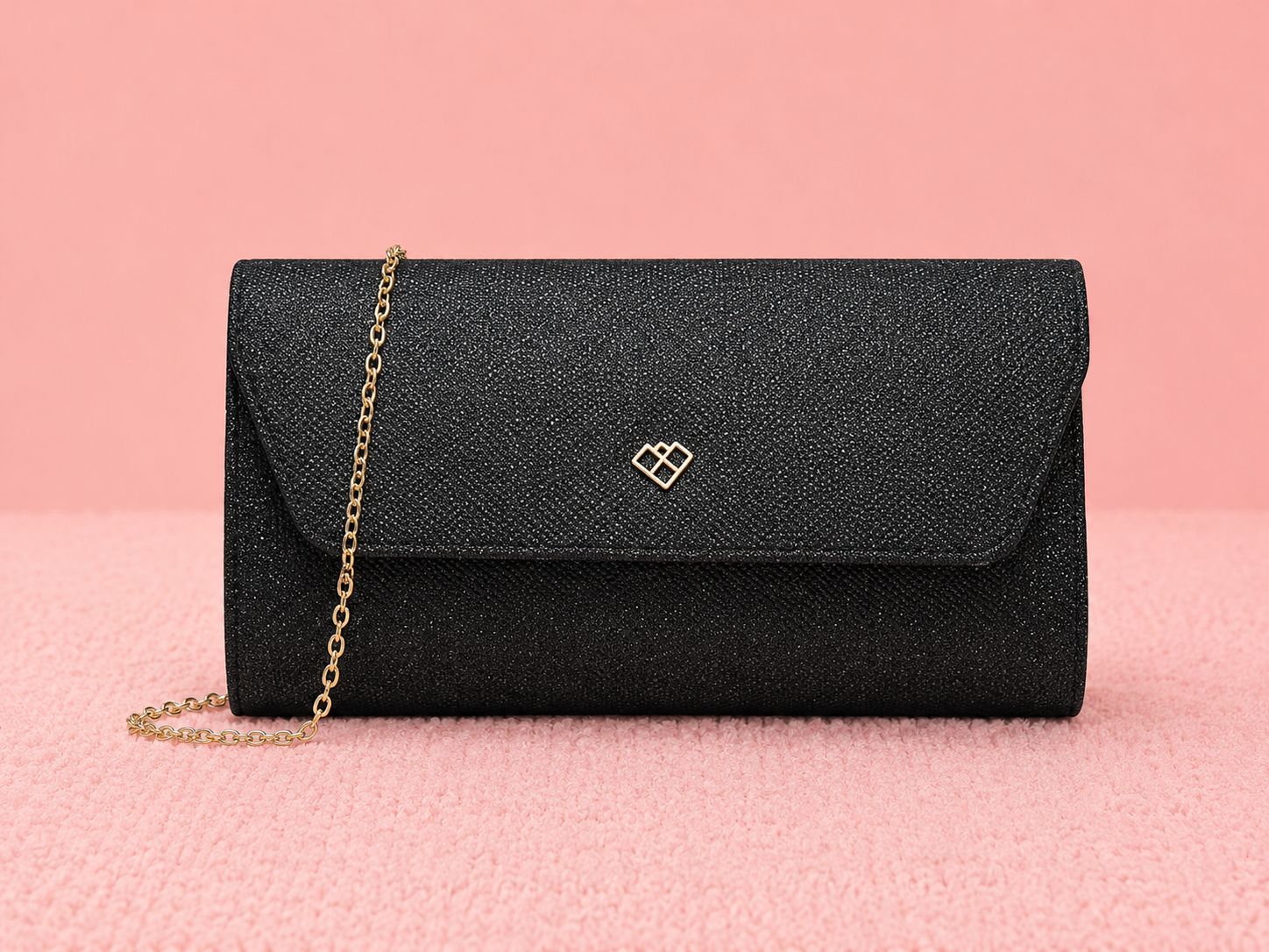 Snap button clasp glitter clutch bag
