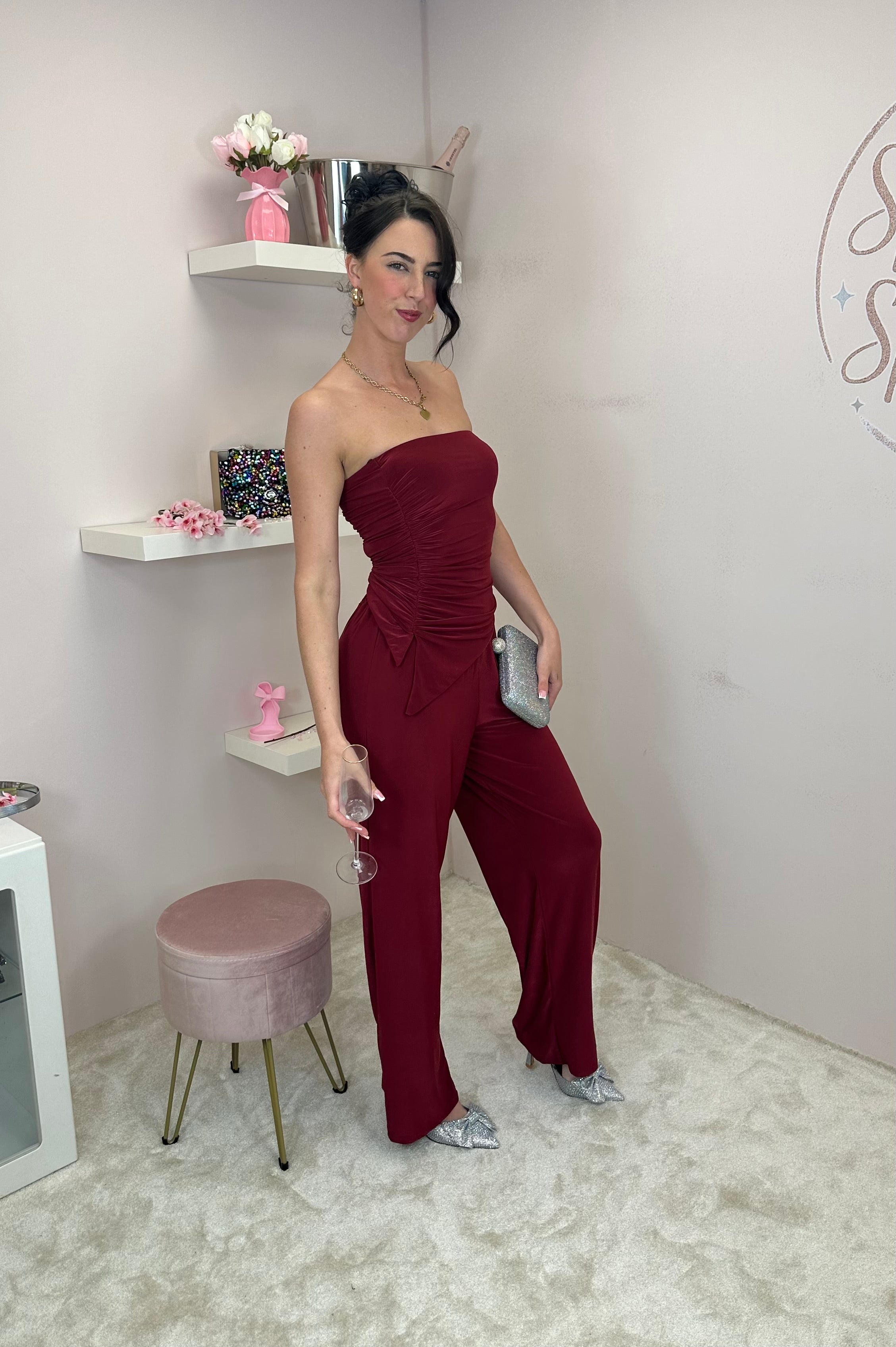 Ruched Bandeau Crop Top & Trouser Co-ord