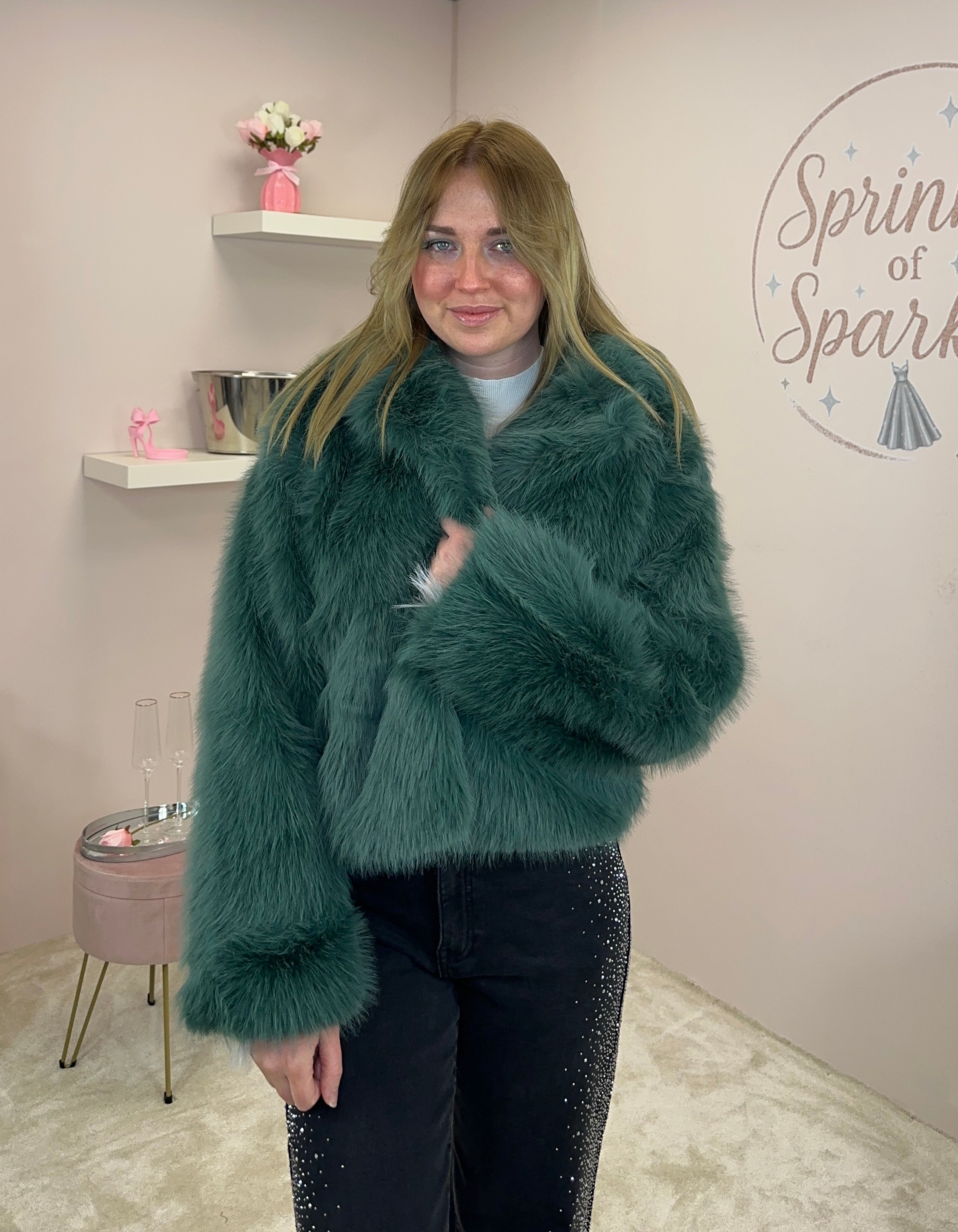 Teal Faux Fur Coat
