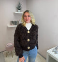 Brown Soft Faux Fur Cardigan With Gold Detailing