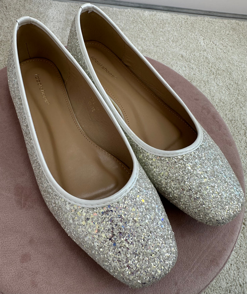 Silver glitter slip on ballerina shoes