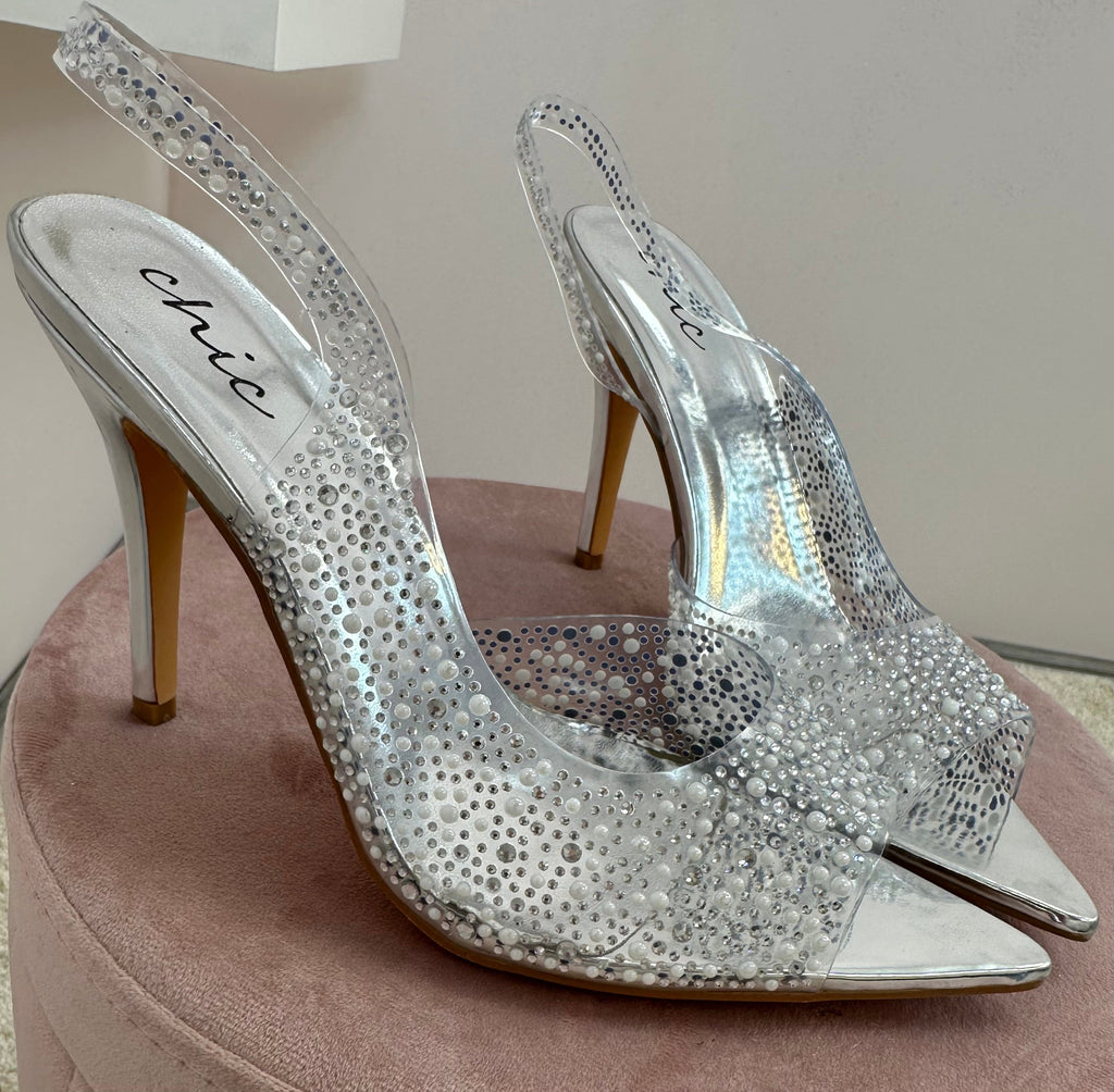 Silver Embellished High Heels