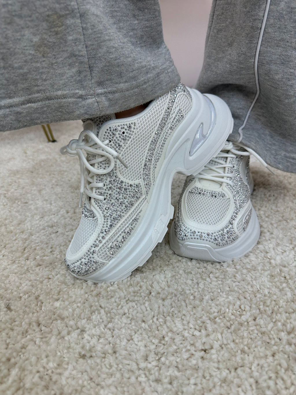 Sequinned Chunky White Trainers
