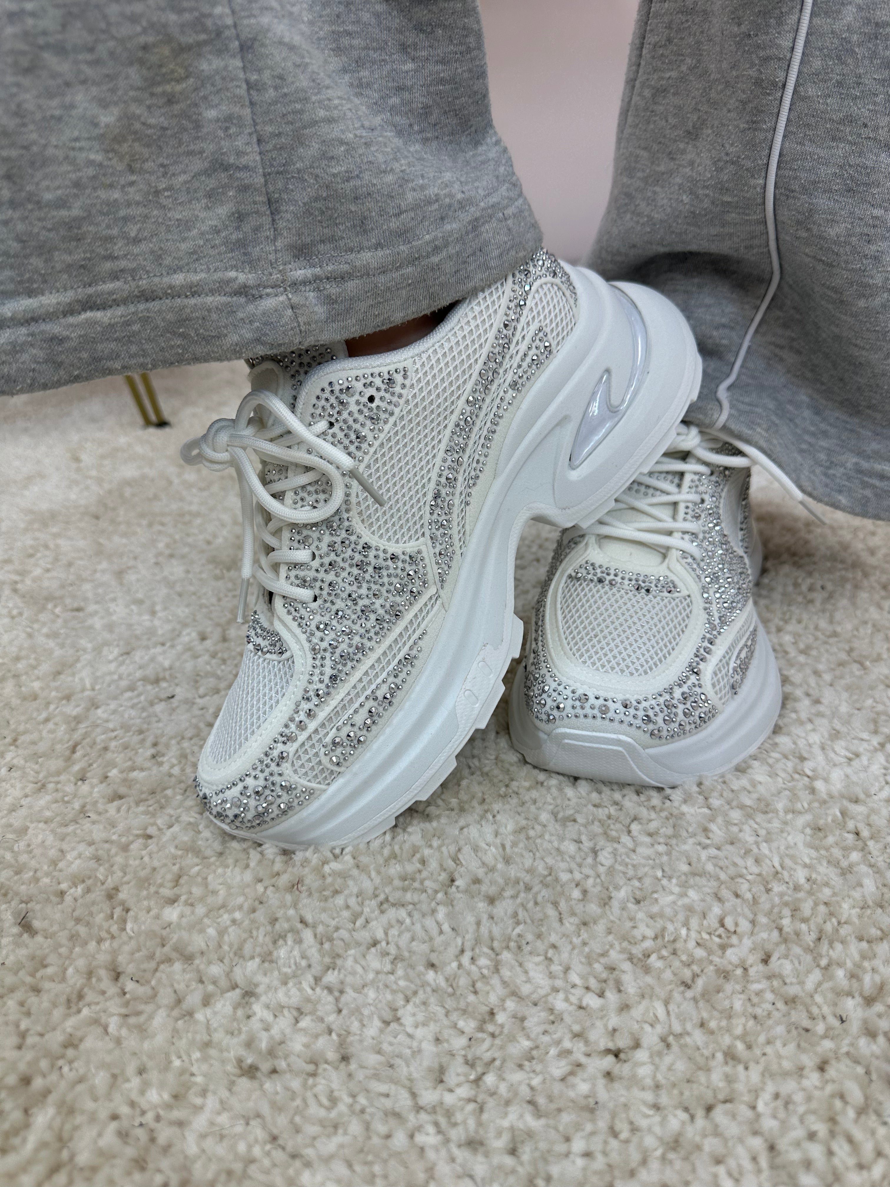 Sequinned Chunky White Trainers