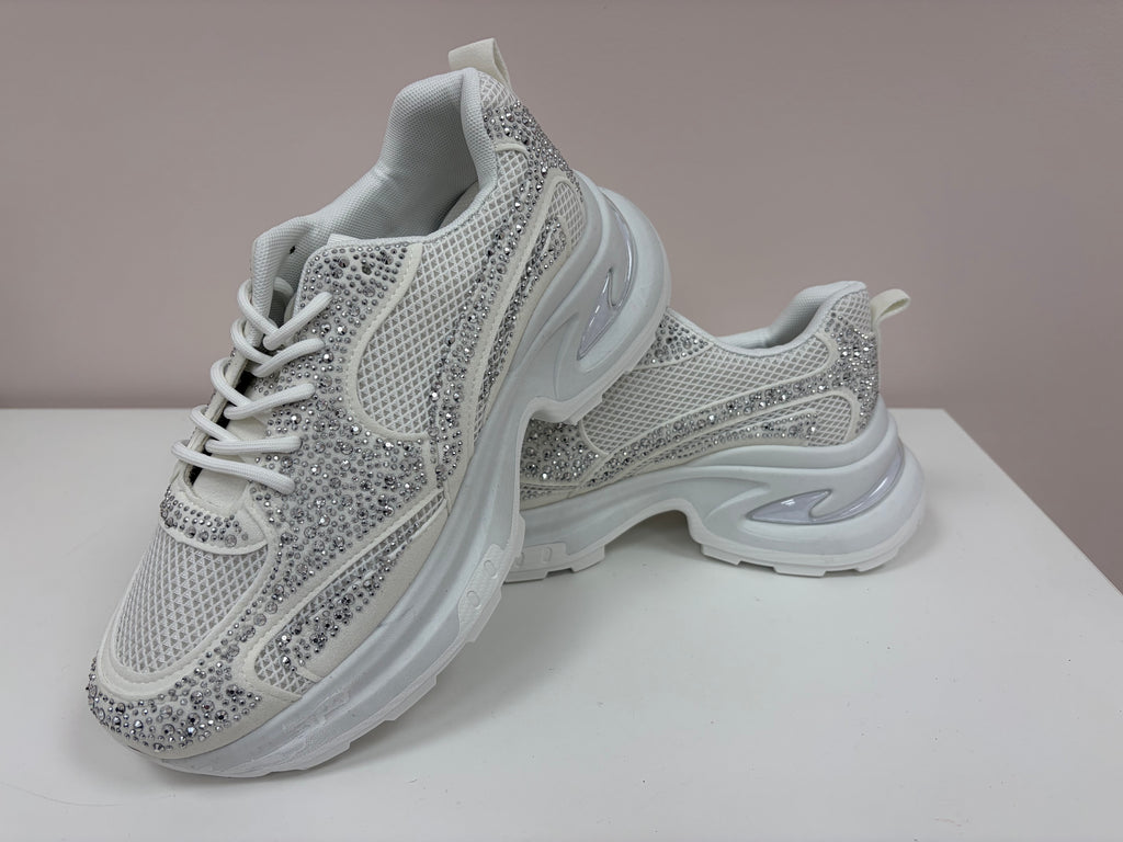 Sequinned Chunky White Trainers